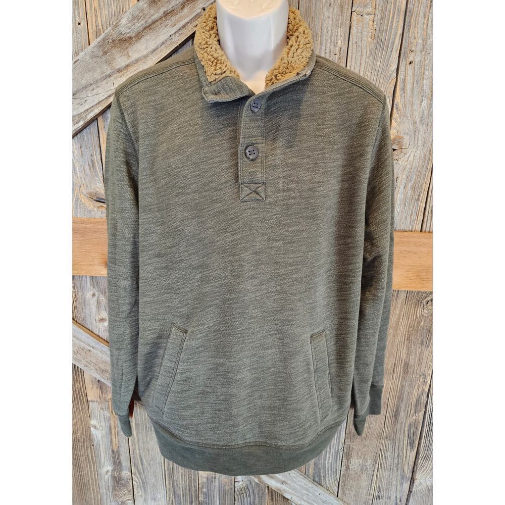 G.H. Bass size large L sherpa contrast 2 button pullover sweater with pockets ^